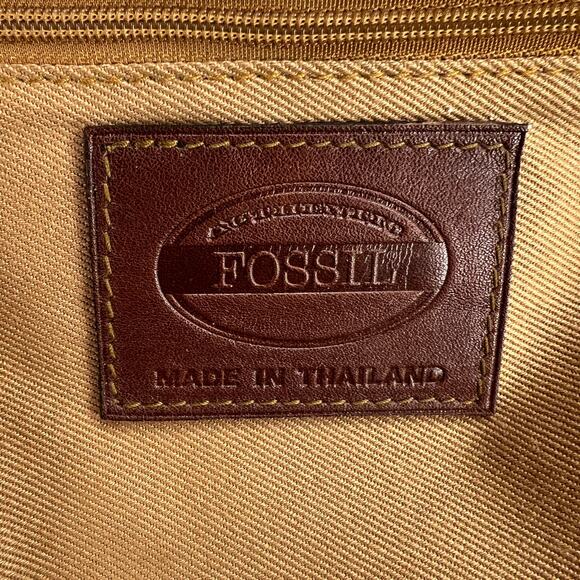 Fossil Camel Brown Nubuck Leather Crossbody Bucket Handbag Purse Clean Interior - Picture 10 of 16